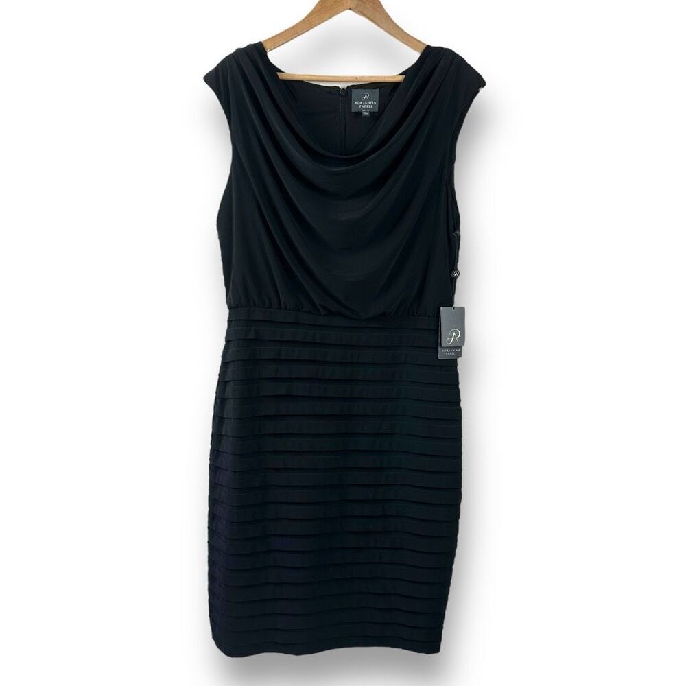 Adrianna Papell Women's 10 Draped Neck Cocktail Dress Black Flattering Bodycon